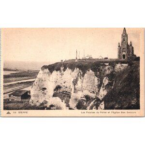 Vintage Postcard Dippe France Les Falaises du Pollet et I'Eglise Bon Secours